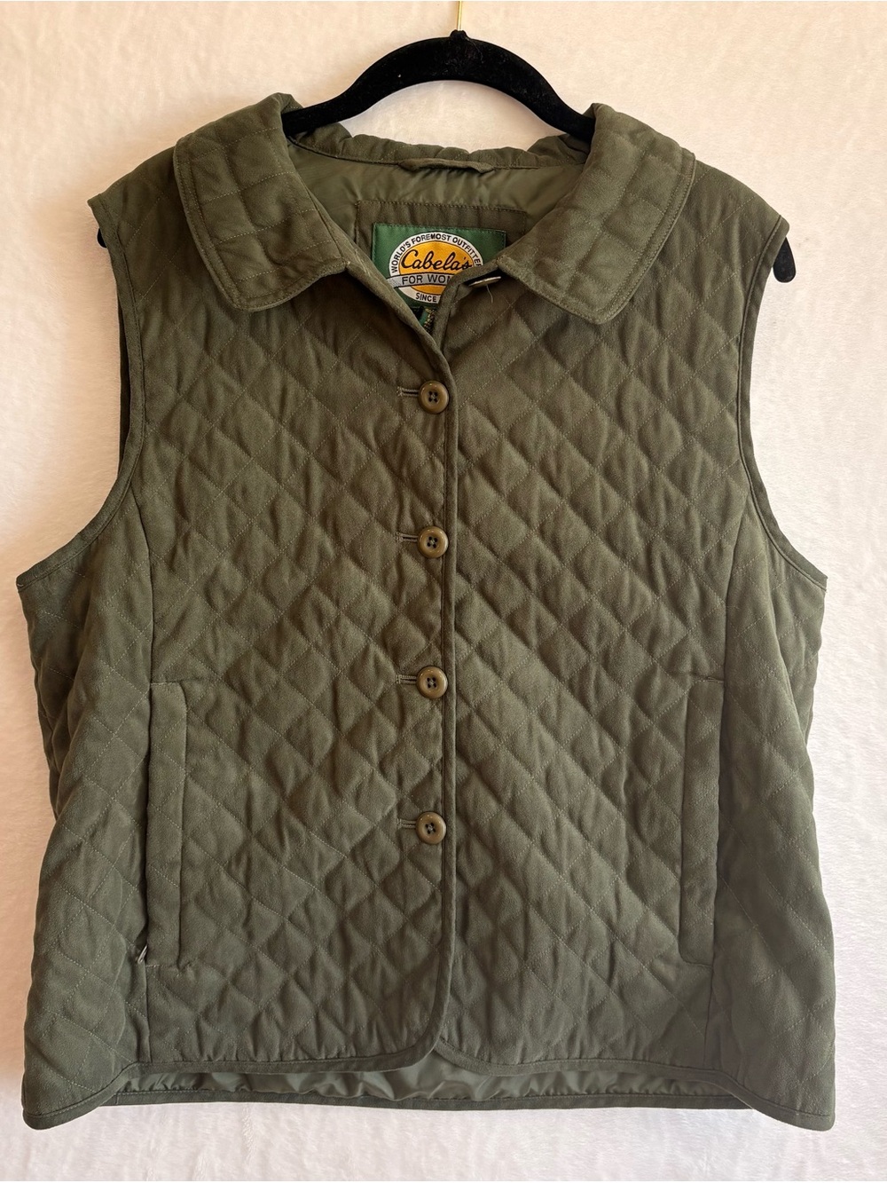 💚 Cabela’s Quilted Button Front Vest – Women’s Large – Army Green